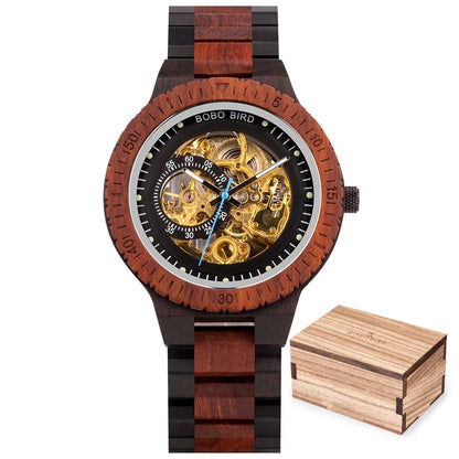 Montre Mécanique en Bois Homme BOBO BIRD — Squelette Lumineux, Étanche 3 ATM, Gravure Personnalisée, 6 Modèles | TechNova X