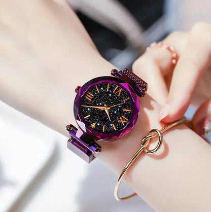 Montre Quartz Femme RUNERR — Cadran Ciel Étoilé 33 mm, Bracelet Magnétique Maille Acier Ajustable, Lumineux, 5 Coloris | TechNova X