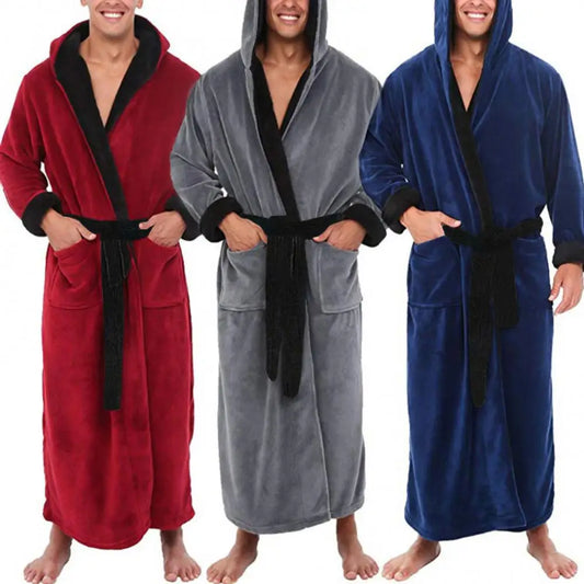 Peignoir Polaire Corail Homme — Robe de Bain Longue avec Poches, Automne-Hiver