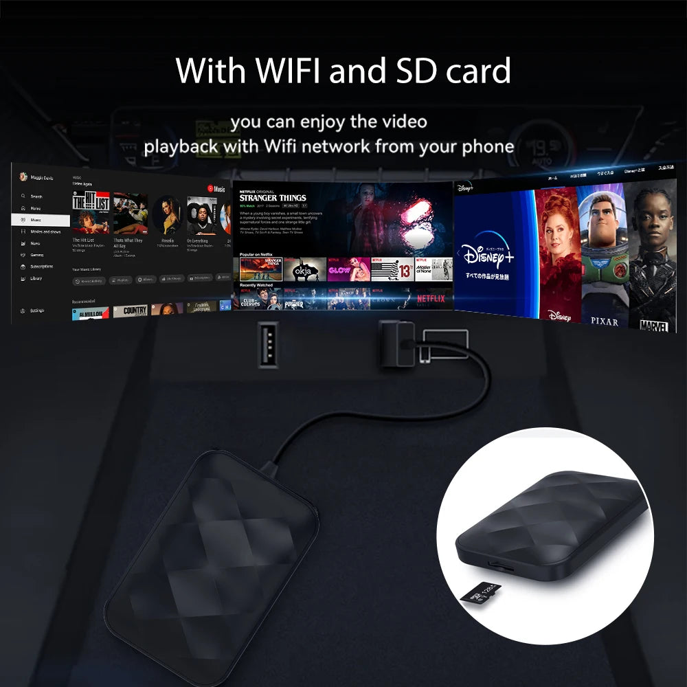 XUDA Android14 sans fil CarPlay/Android Auto 3in1 nouveau CarPlay Ai Box 4 cœurs 4GB RAM + 64GB ROM Plug and Play Transmission Stable