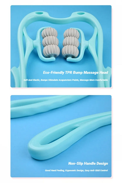 Manual massager for the spine, neck, shoulders, and back, handheld kneading massage device for at-home relaxation