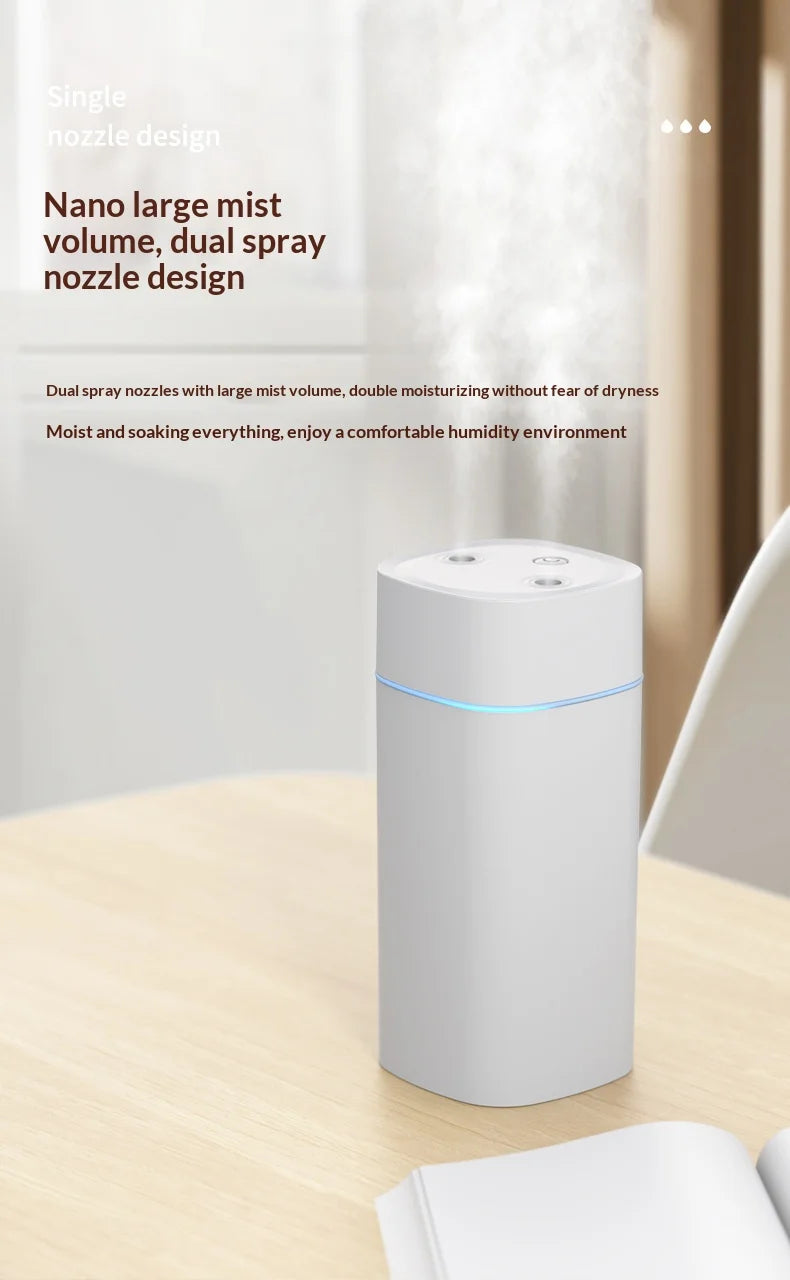 Mini Humidificateur Double Pulvérisation USB — Aromathérapie, Silencieux & Ultra-Compact