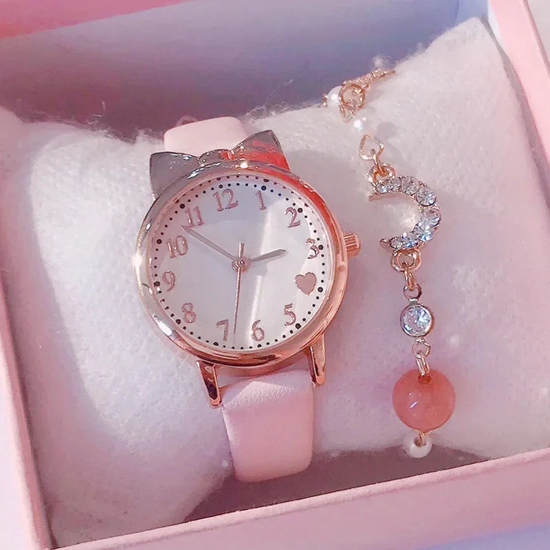 Montre Quartz Enfant Fille — Cadran Cœur, Bracelet Cuir, 5 Coloris + Option Bracelet Assorti | TechNova X