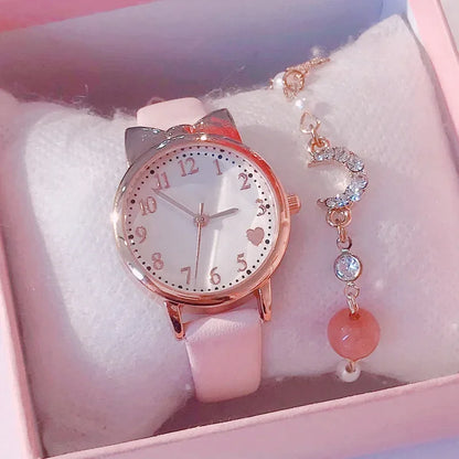 Montre Quartz Enfant Fille — Cadran Cœur, Bracelet Cuir, 5 Coloris + Option Bracelet Assorti | TechNova X