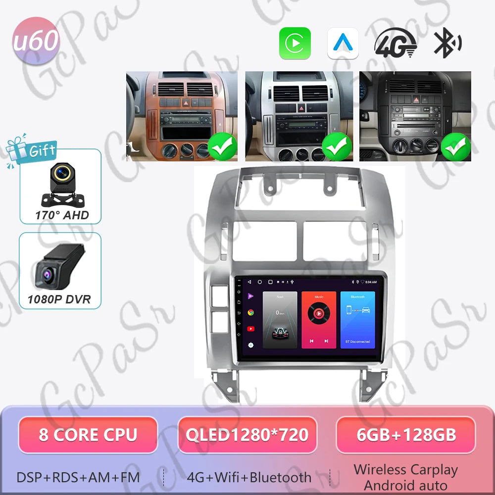 Autoradio Android 16 pour Volkswagen VW Polo MK4 6Q 9N 9N3 2004-2009 Lecteur multimédia Stéréo auto WiFi Navigation autoradio 4G