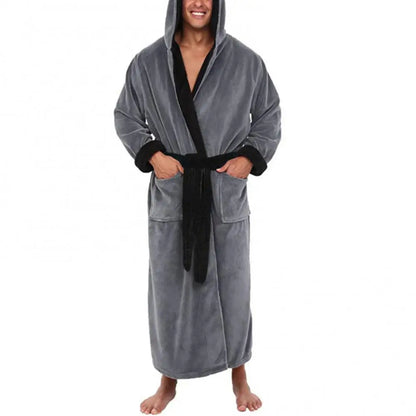 Peignoir Polaire Corail Homme — Robe de Bain Longue avec Poches, Automne-Hiver