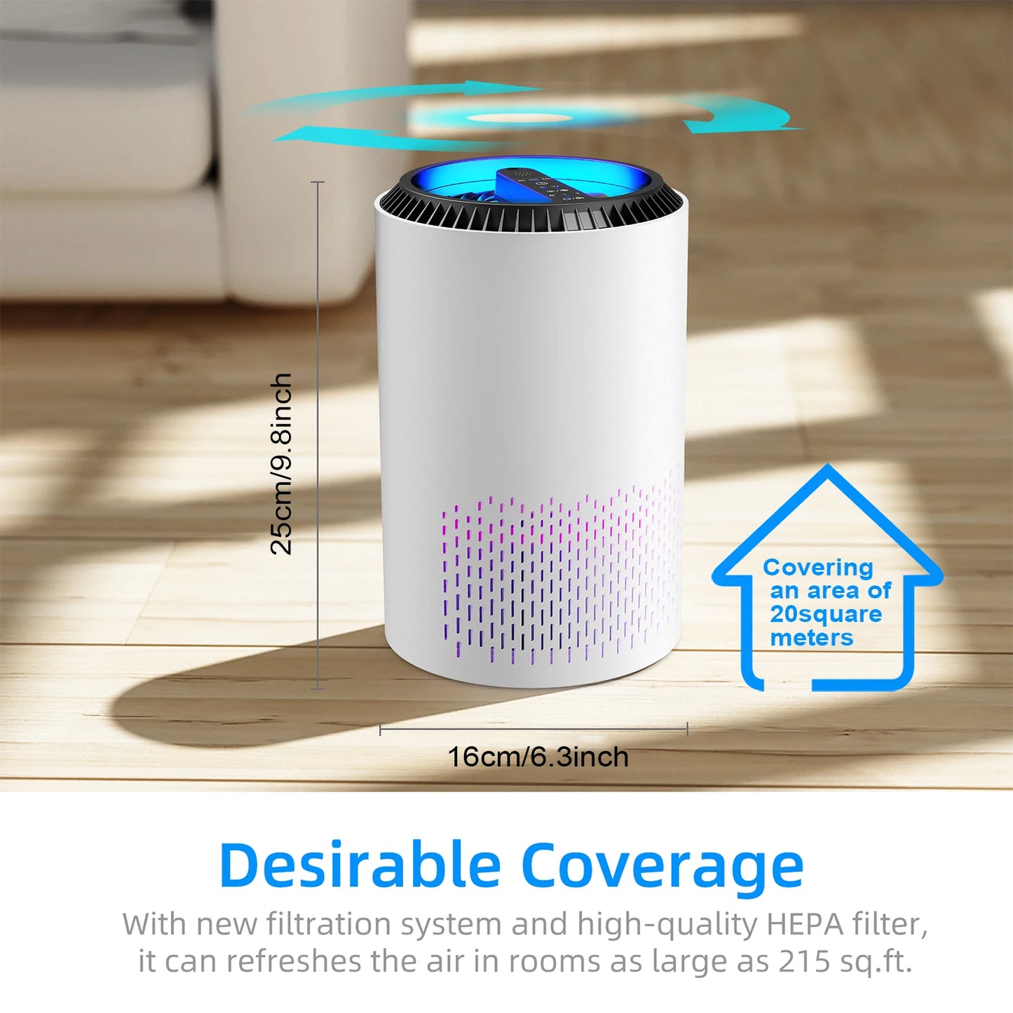 Purificateur d'Air HEPA AROEVE — 287 pi², 3 Vitesses, Ultra-Silencieux ≤25dB & Parfumé