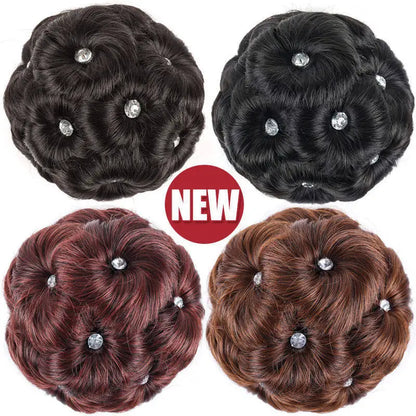 Chignon Bouclé Synthétique Clip-In AOSI Queen — Fibre Haute Température, Postiche Beignet Neuf Fleurs, 7 Couleurs | TechNova X