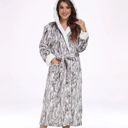 Robe Kimono Peignoir Flanelle à Capuche — Imprimé Léopard Femme