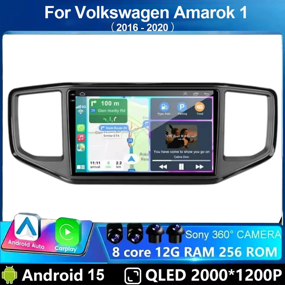 Android 15 pour Volkswagen Amarok 1 2016 - 2020 Navigation GPS Sans Fil Carplay Auto Autoradio Multimédia 4G Wifi NON 2DIN