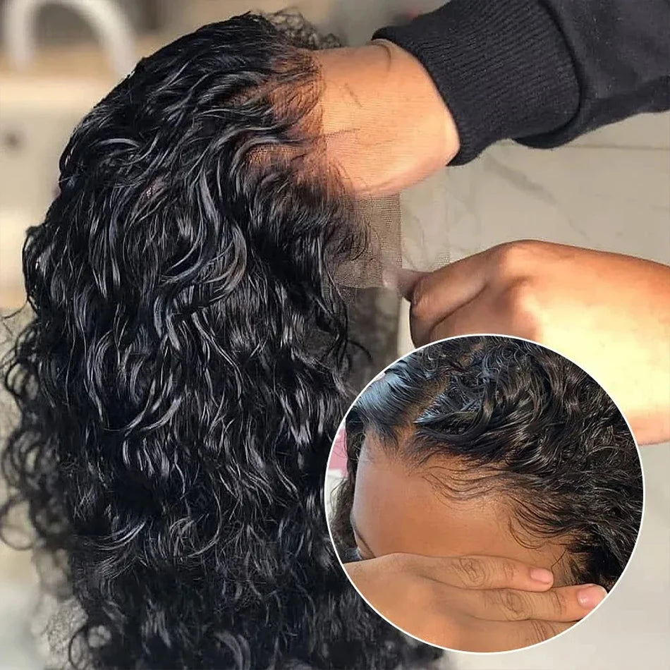 Vague profonde 13x4 dentelle frontale Bob perruque 200% densité perruques de cheveux humains brésilien pré plumé cheveux vierges vague d'eau Invisible dentelle perruque