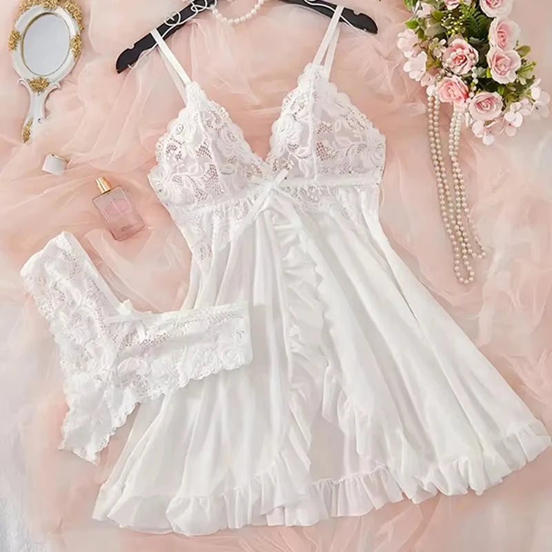 Ensemble Lingerie Dentelle Transparente — Nuisette & Culotte Sexy