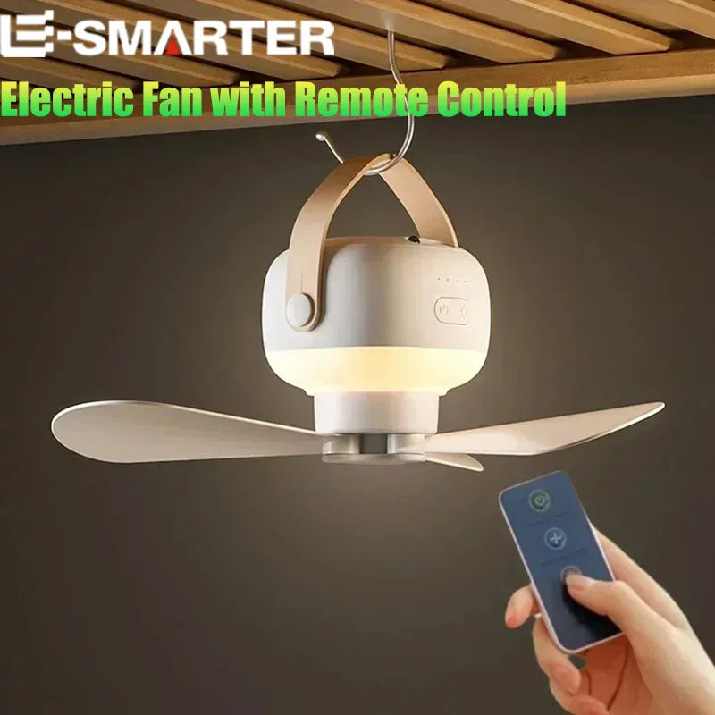 Ventilateur Plafond Portable Camping — LED, Télécommande, 4 Vitesses & Batterie 3600/7200mAh