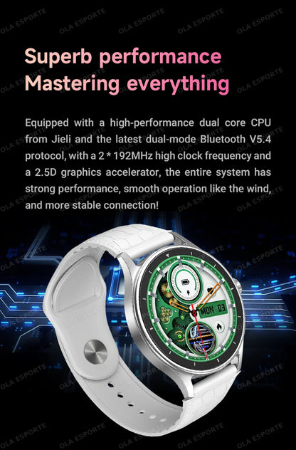 Montre Connectée Ola Esporte — OLED 1,44", BT 5.2, Suivi Santé Complet, Appels Bluetooth, Assistant Vocal, 5 Jours, 7 Styles | TechNova X