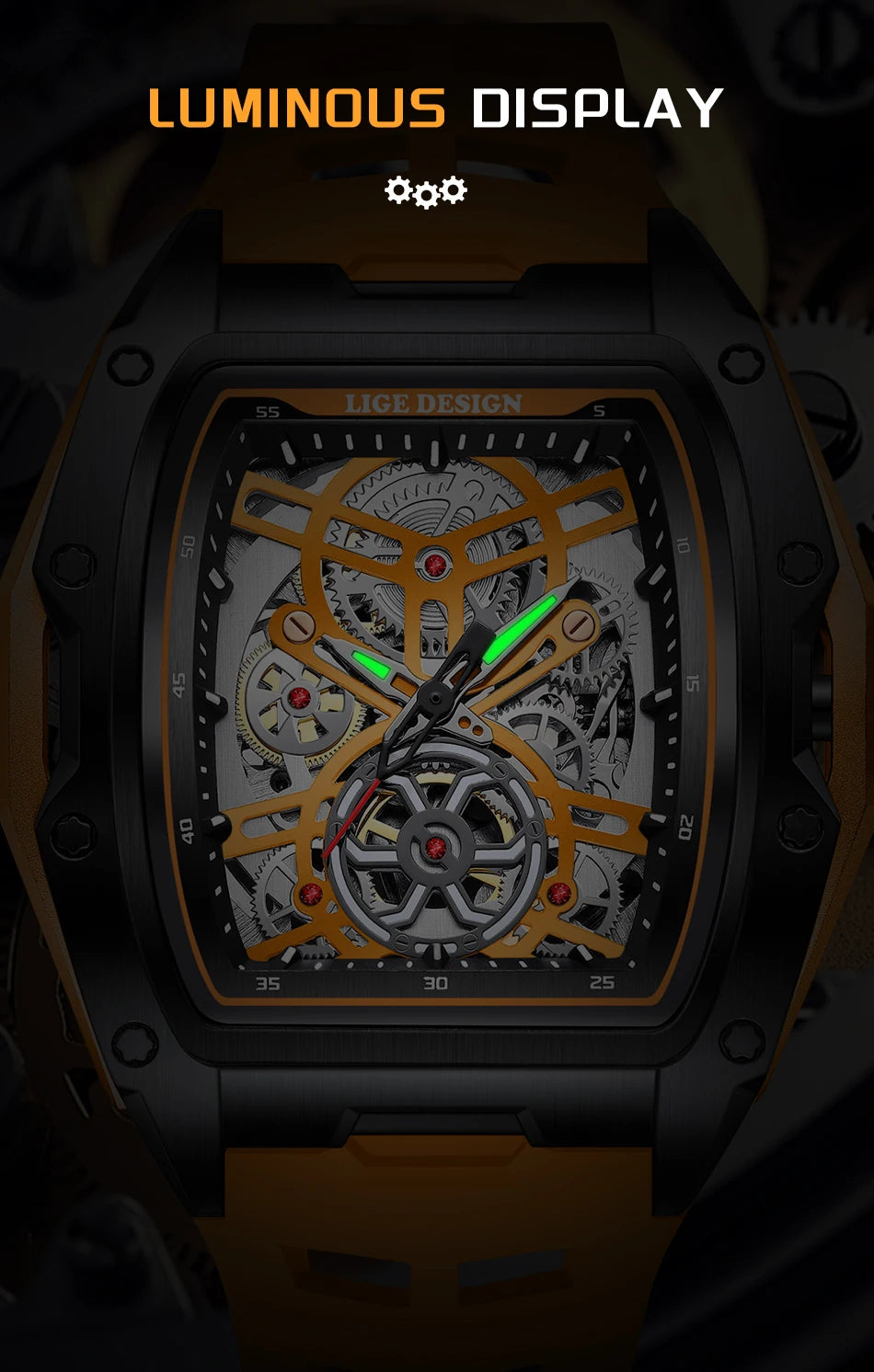 Montre Mécanique Automatique Homme LIGE — Squelette Tourbillon, Boîtier Carré, Étanche 3 ATM, 4 Coloris | TechNova X