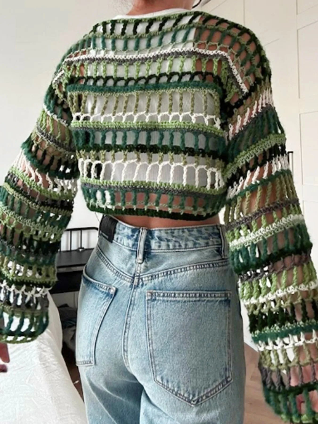 Pull femme un mot col tête à manches longues grain horizontal grain vide plage blouse pull printemps et été