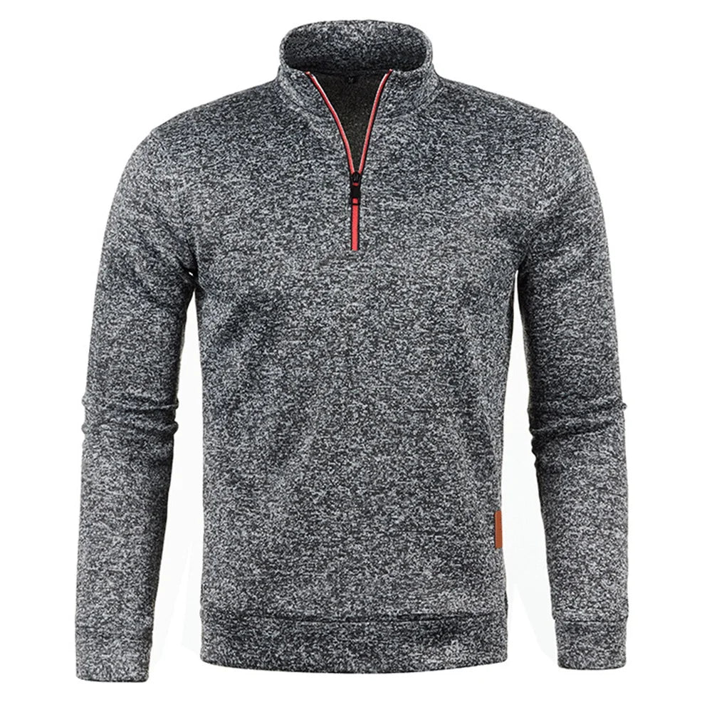 Pull à col roulé avec fermeture éclair pour homme, sweat-shirt d'extérieur, pull à demi-fermeture éclair, vêtements solides, PVD, printemps, automne