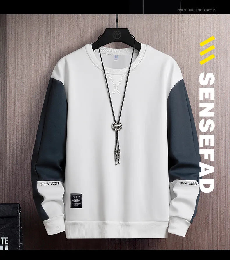 Sweat-shirt Col Rond Homme — Coupe Ample | Motif Patchwork | Sans Capuche | 4 Saisons | 3 Coloris | Asian M à 5XL
