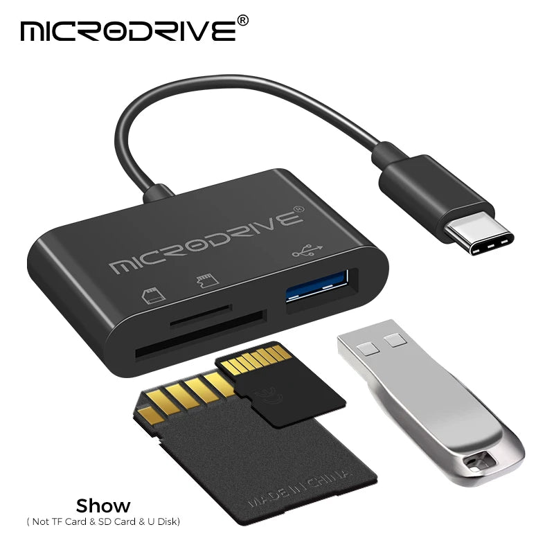 Type USB C HUB 3 en 1 pour carte mémoire/flash USB/adaptateur de carte SD/USB 2.0/3.0/lecteur de carte Micro Mini SD/carte TF 3 emplacements