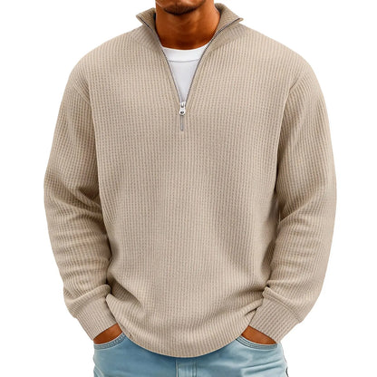 Sweat Col Polo Homme — Manches Longues, Fermeture Éclair, Coupe Ample | Automne-Hiver
