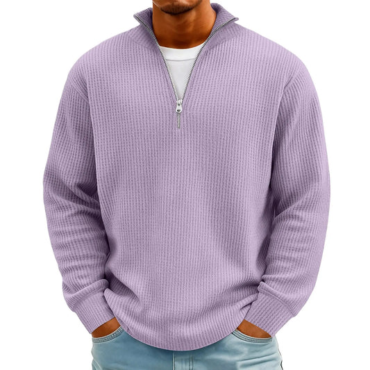 Sweat Col Polo Homme — Manches Longues, Fermeture Éclair, Coupe Ample | Automne-Hiver