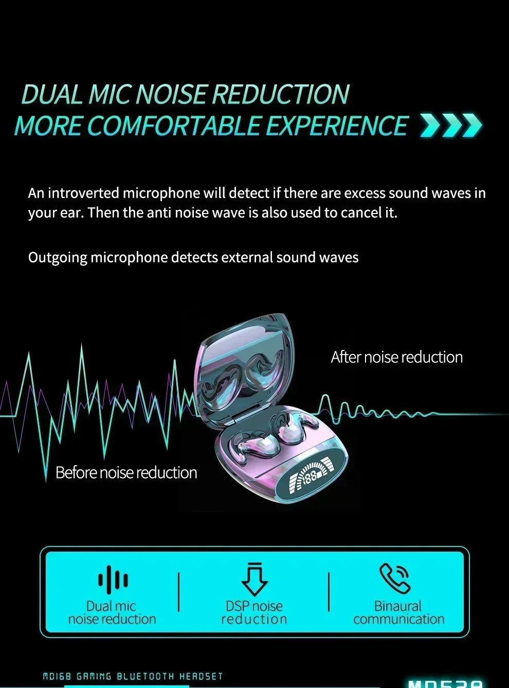 Premium TWS Bluetooth Wireless Sports Earphones Dual Ear Sleep In-Ear Md538 Mini Painless Call Noise Cancellation Slim Headset