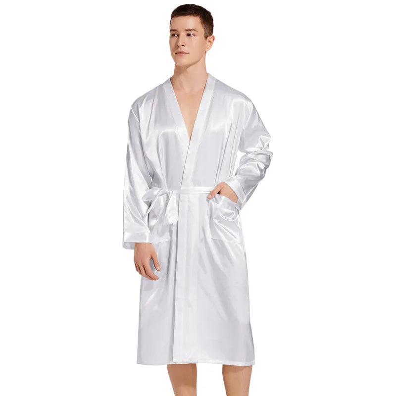 Kimono Peignoir Satin Homme — Robe de Chambre Ample Col en V
