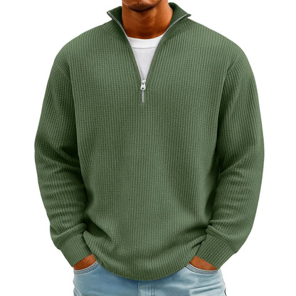 Sweat Col Polo Homme — Manches Longues, Fermeture Éclair, Coupe Ample | Automne-Hiver