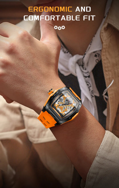 Montre Mécanique Automatique Homme LIGE — Squelette Tourbillon, Boîtier Carré, Étanche 3 ATM, 4 Coloris | TechNova X