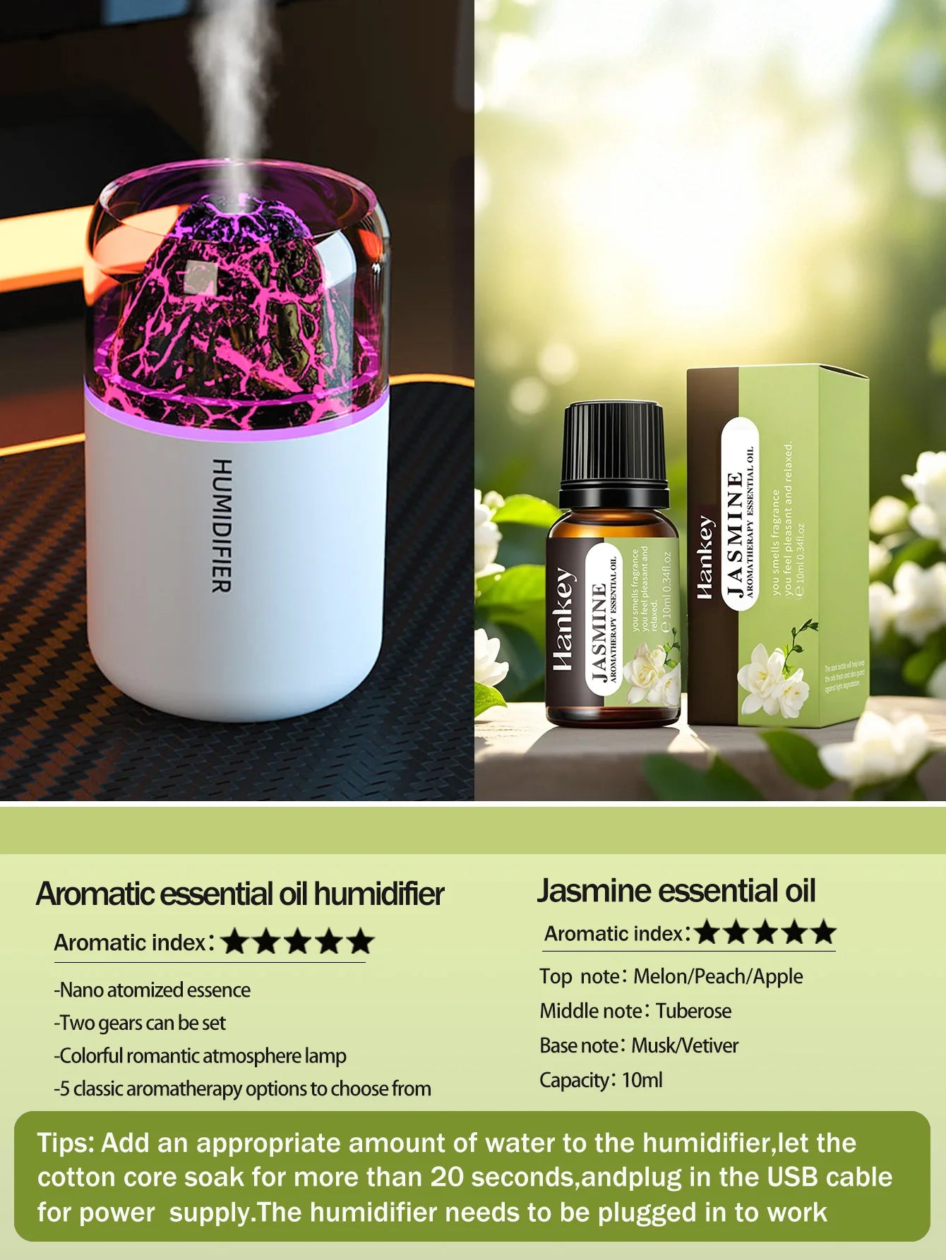Diffuseur Aromathérapie USB Volcanique — Humidificateur & Veilleuse Colorée