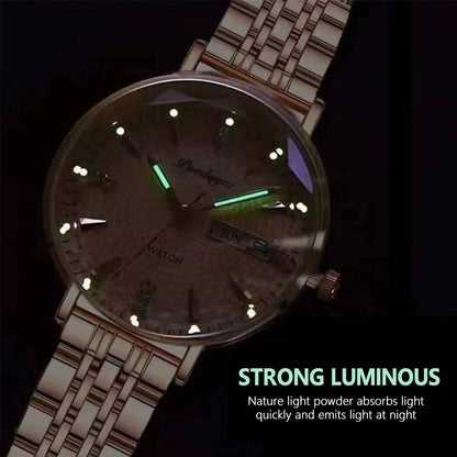 Montre Femme Quartz POEDAGAR 3012 — Acier Inoxydable, Aiguilles Lumineuses, Date & Jour, 3 ATM