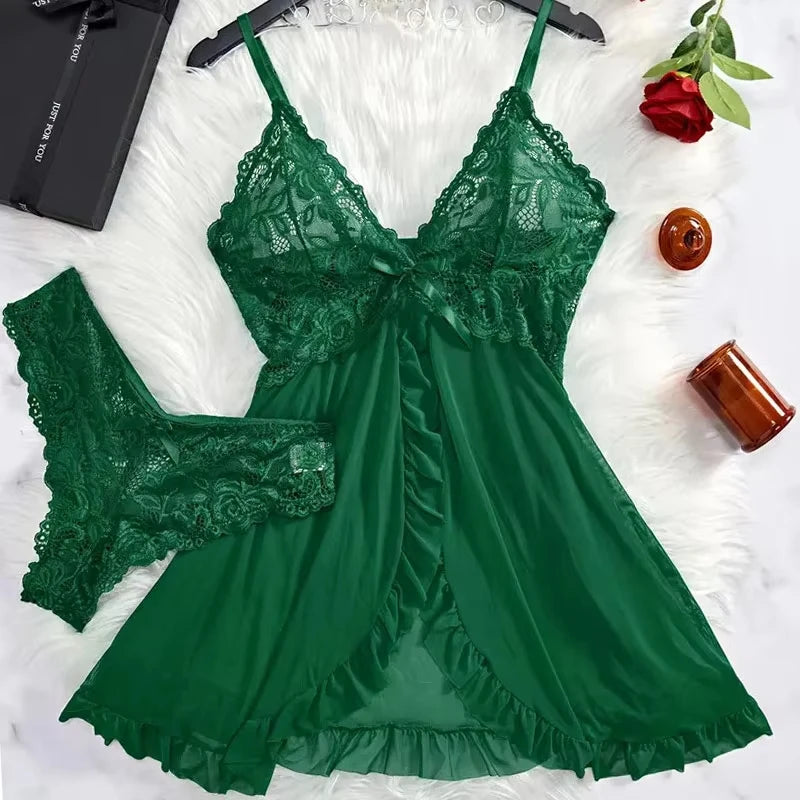 Ensemble Lingerie Dentelle Transparente — Nuisette & Culotte Sexy