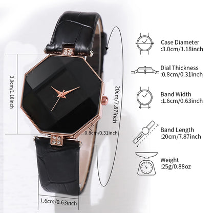 Coffret Bijoux Femme 5 Pièces — Montre Quartz Bracelet Cuir, Boucles d’Oreilles, Collier & Bracelet