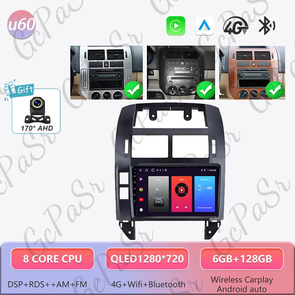 Autoradio Android 16 pour Volkswagen VW Polo MK4 6Q 9N 9N3 2004-2009 Lecteur multimédia Stéréo auto WiFi Navigation autoradio 4G