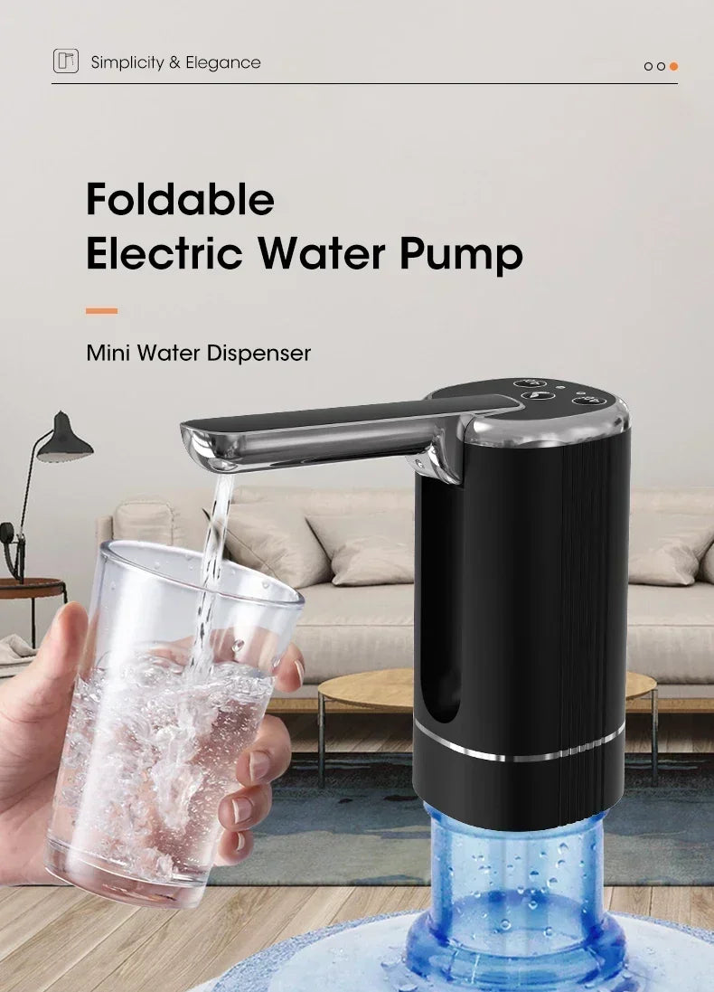Pompe à Eau Électrique Pliable Rechargeable USB — 1200mAh, Matériau Alimentaire & 1 Semaine d'Autonomie