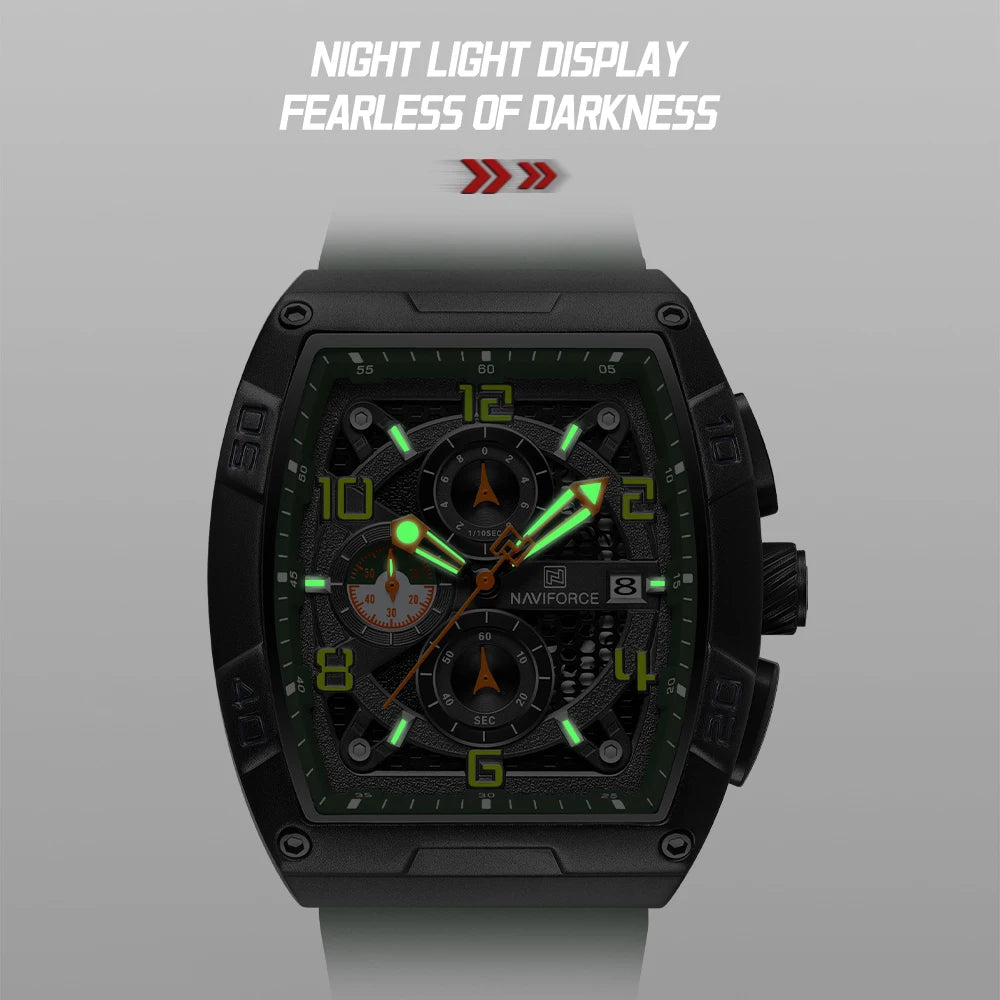 Montre Quartz Sport Homme NAVIFORCE NF8052 — Grand Cadran 44 mm, Chronographe, Aiguilles Lumineuses, Bracelet Silicone, 13 Coloris | TechNova X