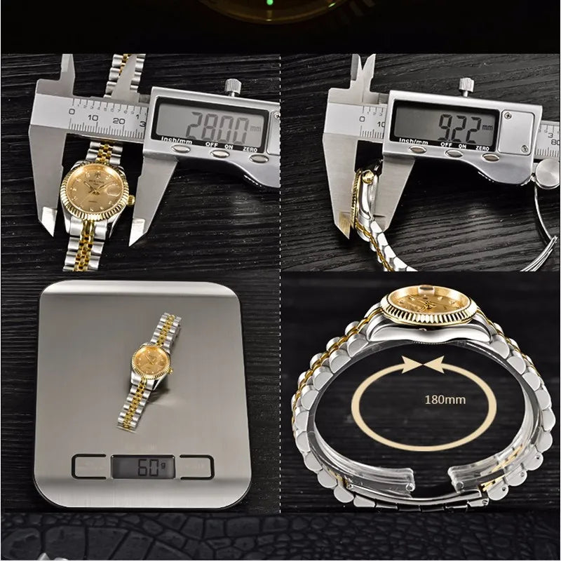 Montre Femme Luxe Diamant — Quartz Acier Inoxydable, Étanche 5 ATM