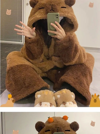Adulte Capybara Robes Onesies Pyjamas Dessin Animé Pyjama Animal Kigurumi Pantoufle Halloween Cosplay Costumes Chaud Vêtements De Nuit Combinaison