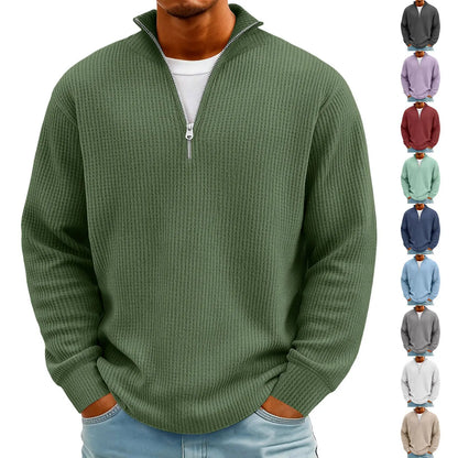 Sweat Col Polo Homme — Manches Longues, Fermeture Éclair, Coupe Ample | Automne-Hiver