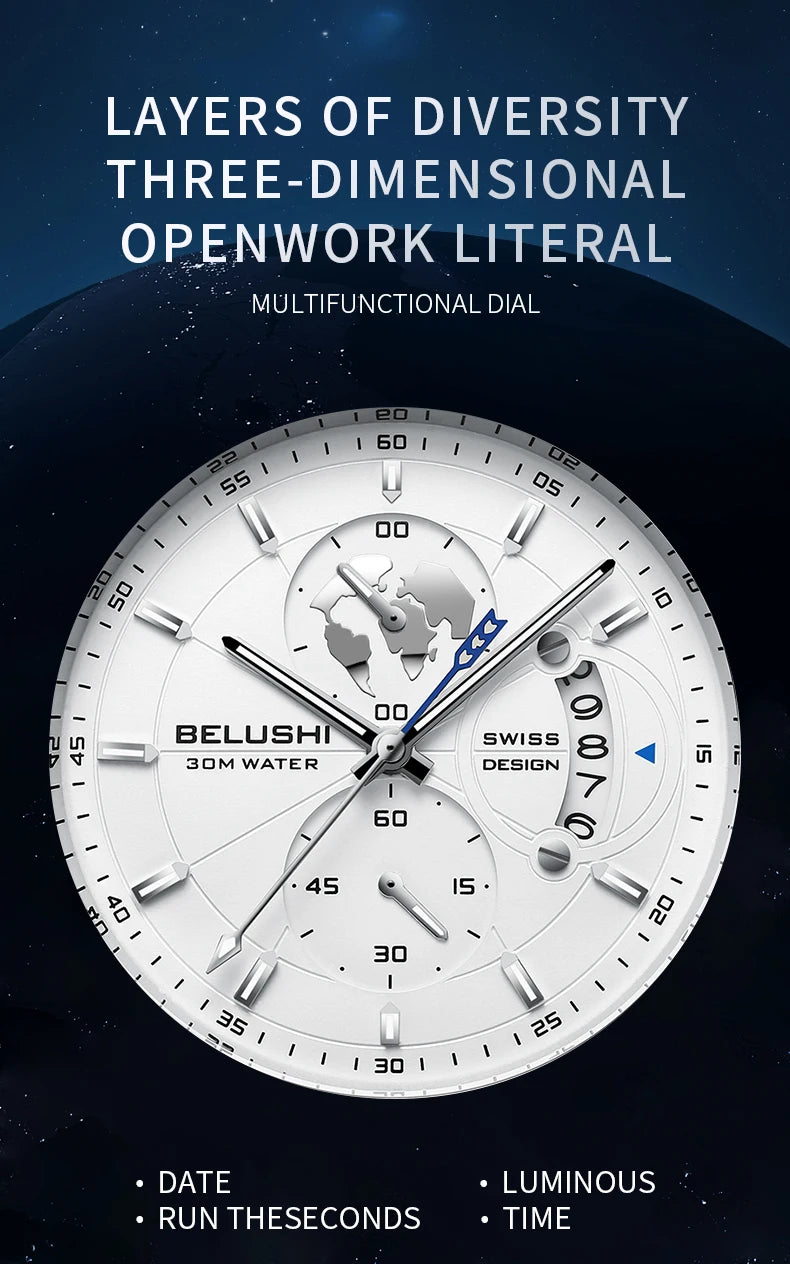 Montre Homme CHENXI B-576 — Chronographe Quartz, Bracelet Cuir, Aiguilles Lumineuses