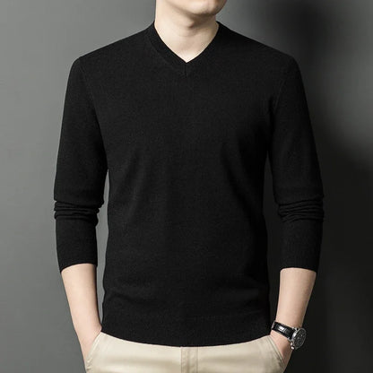 Nouveaux pulls hommes col en V basique couleur unie chandails col rond élastique pulls chaud automne tricoté surdimensionné pull hommes