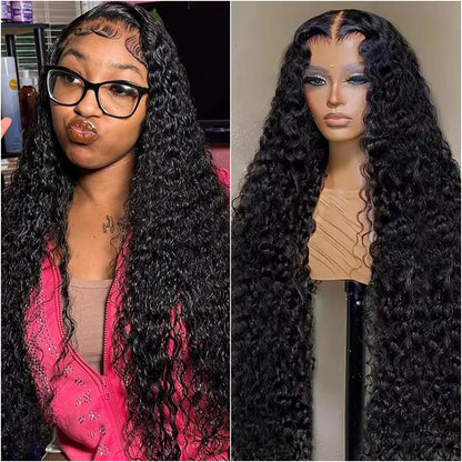 Perruque frontale en dentelle HD 13x6, cheveux humains bouclés Deep Wave 38-40 pouces, perruques brésiliennes 5x5 Lace Front pour femmes, pré-épilées