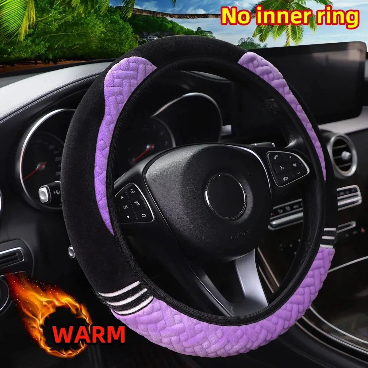 Ours en peluche chaud pour les mains, chat de dessin animé, voiture sans anneau intérieur, housse de volant, fournitures automobiles, 14.5-15 pouces