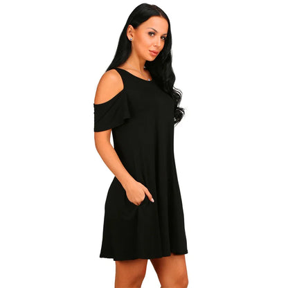 Robe Été Femme Vintage — Épaules Dénudées, Col Rond, Ligne A, 4 Coloris, S-XXL | TechNova X
