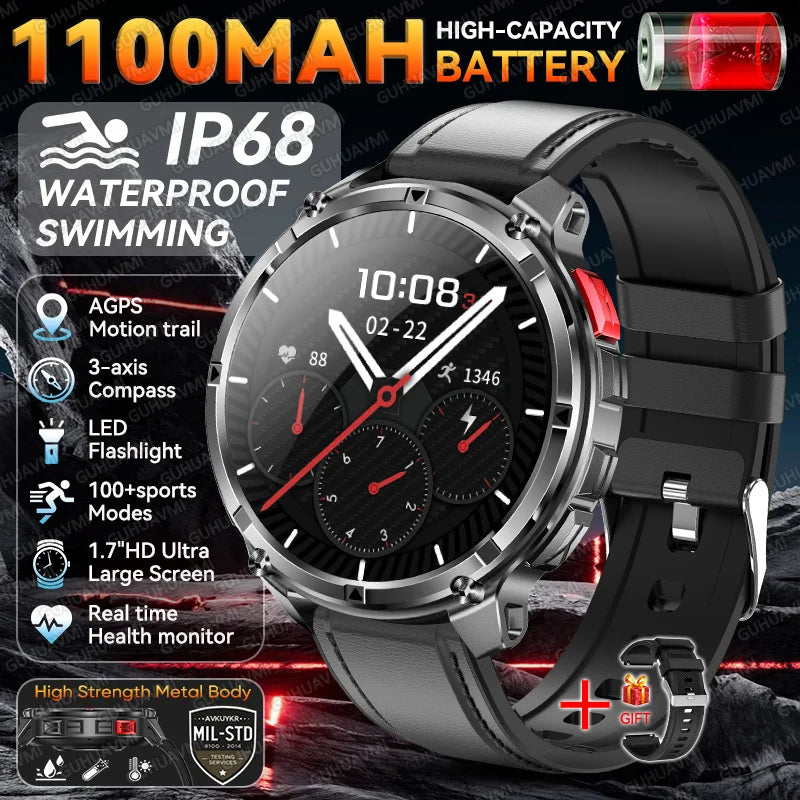 Smartwatch GUHUAVMI HT33 — AMOLED Saphir 1,7", Batterie 1100mAh, 100+ Sports, IP68