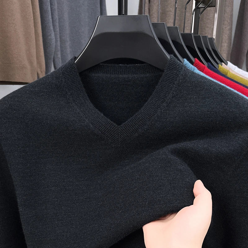 Pull Homme Col en V — Tricoté Surdimensionné | Couleur Unie | Chaud & Confortable | 7 Coloris | M–4XL