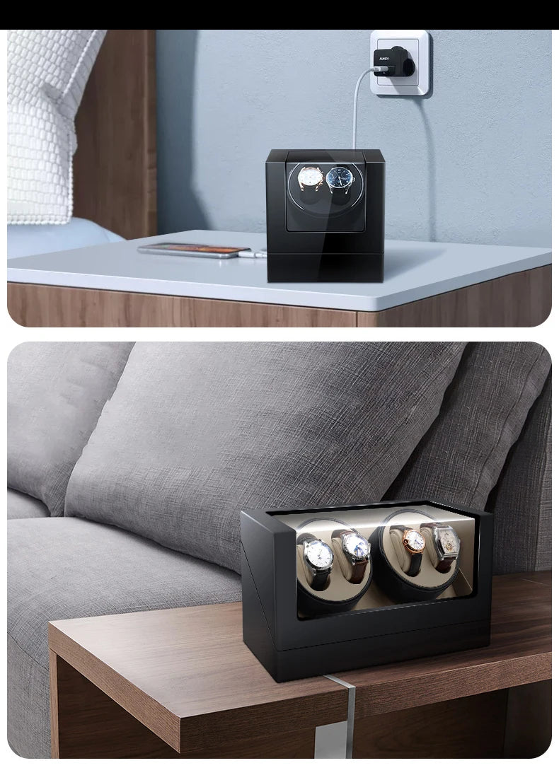 Remontoir de Montre IBBETON — Fibre de Carbone & Bois, Moteur Mabuchi Silencieux, LED