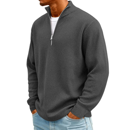 Sweat Col Polo Homme — Manches Longues, Fermeture Éclair, Coupe Ample | Automne-Hiver