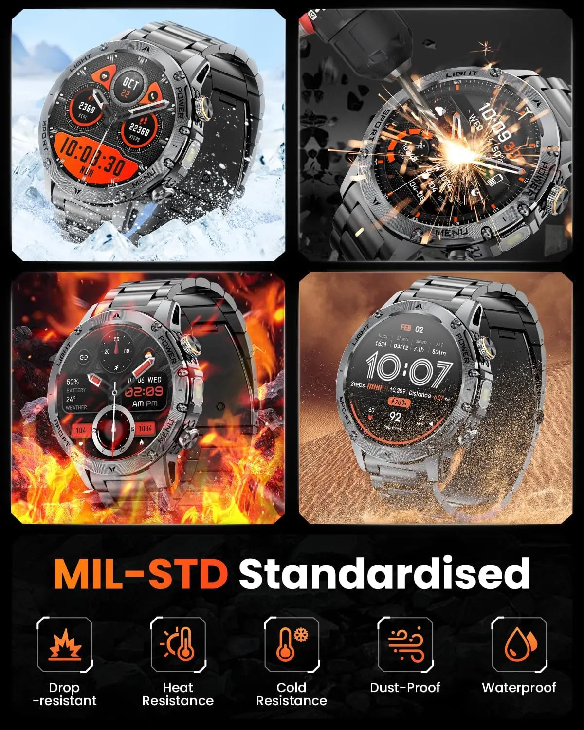 Montre Connectée Sport Militaire AK87 — AMOLED 1,7", GPS, NFC, Étanche IP68, Batterie 1000 mAh, 100 Jours | TechNova X