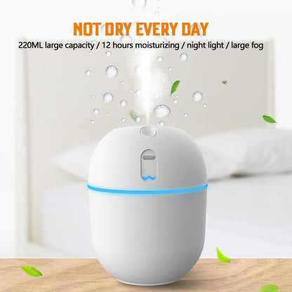 Mini Humidificateur Ultrasonique 220ml — Veilleuse LED, 2 Modes de Brume & Arrêt Auto 3,5h